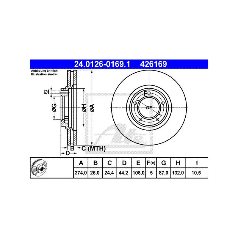 Jeu de 2 disques de frein avant ATE 24.0126-0169.1