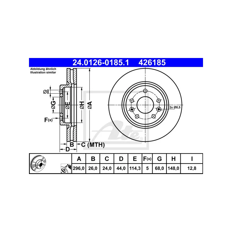 Jeu de 2 disques de frein avant ATE 24.0126-0185.1