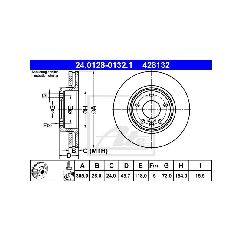 Jeu de 2 disques de frein avant ATE 24.0128-0132.1