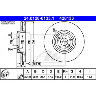 Jeu de 2 disques de frein avant ATE 24.0128-0133.1