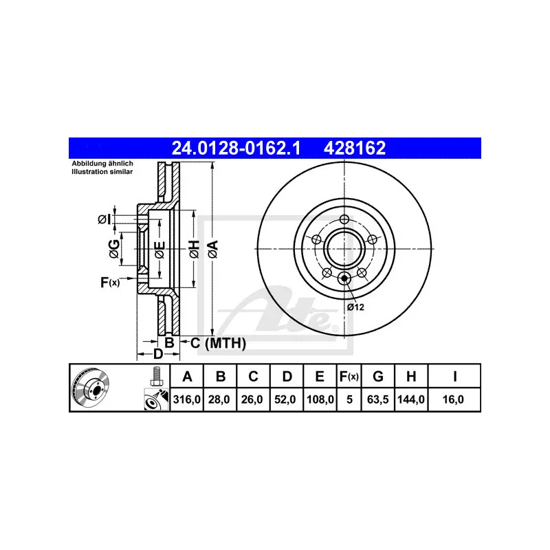 Jeu de 2 disques de frein avant ATE 24.0128-0162.1