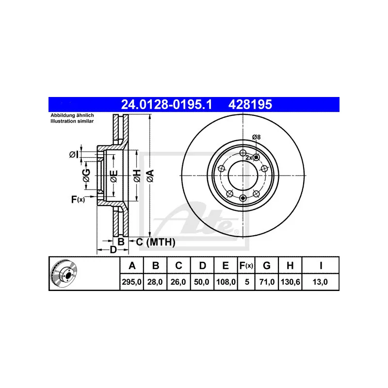 Jeu de 2 disques de frein avant ATE 24.0128-0195.1