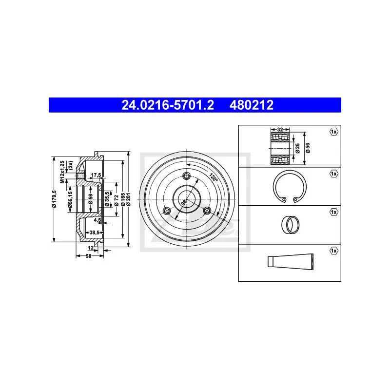 Tambour de frein ATE 24.0216-5701.2