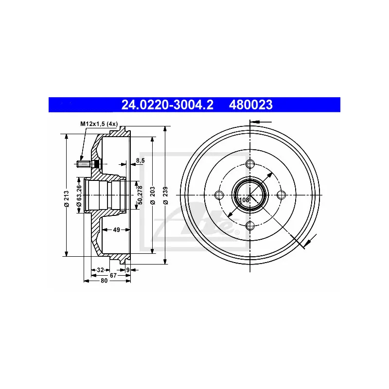 Tambour de frein ATE 24.0220-3004.2