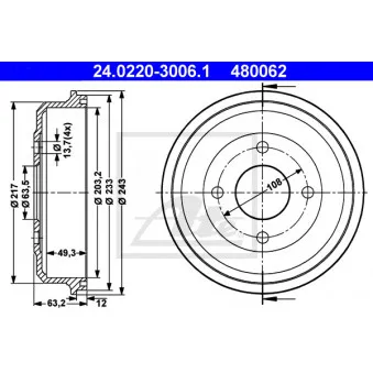 Tambour de frein ATE 24.0220-3006.1