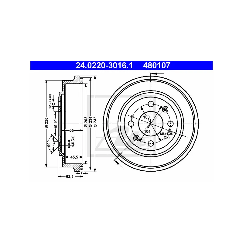 Tambour de frein ATE 24.0220-3016.1