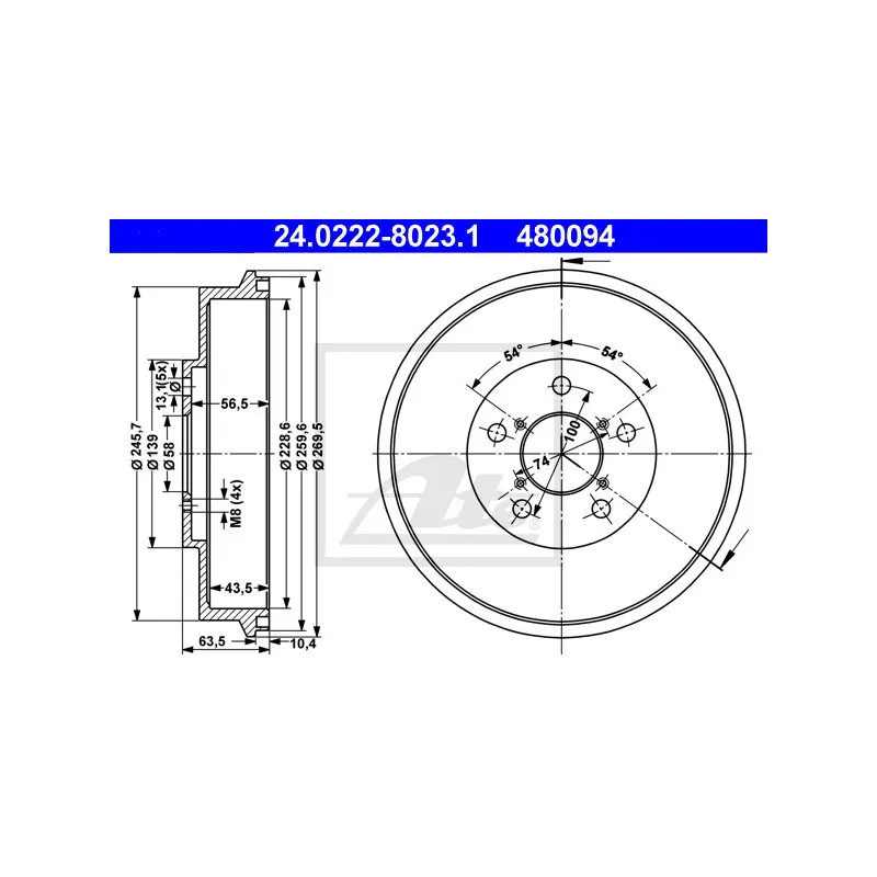 Tambour de frein ATE 24.0222-8023.1