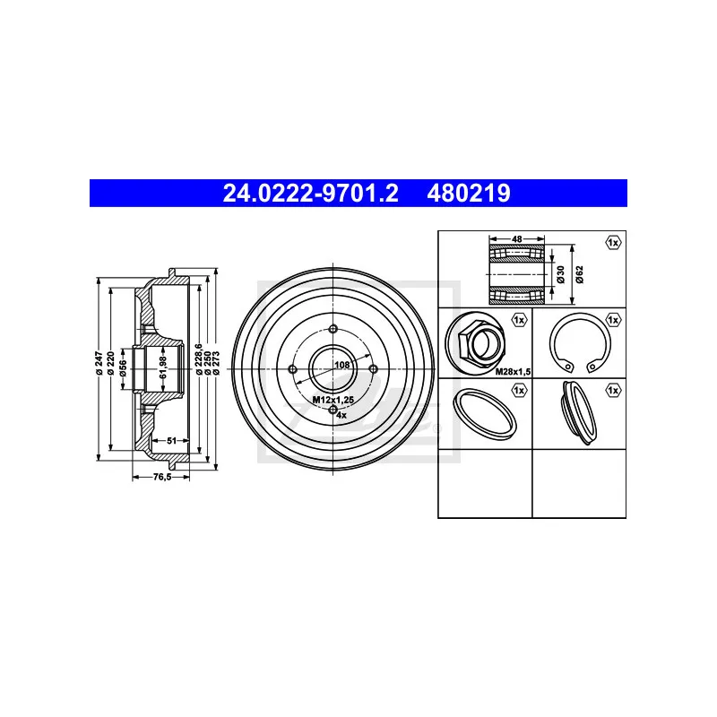 Tambour de frein ATE 24.0222-9701.2