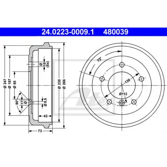 Tambour de frein ATE 24.0223-0009.1