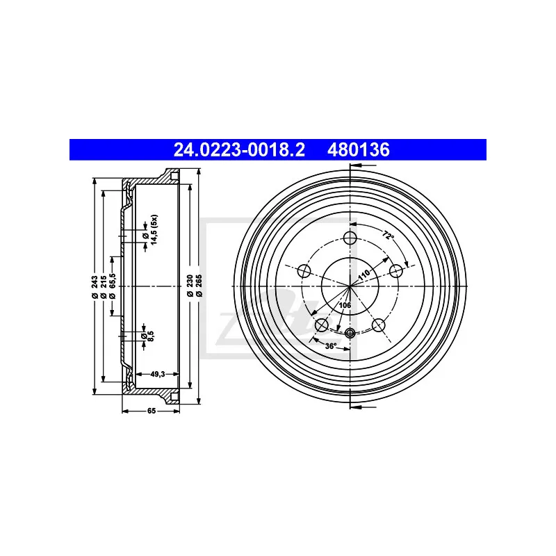 Tambour de frein ATE 24.0223-0018.2