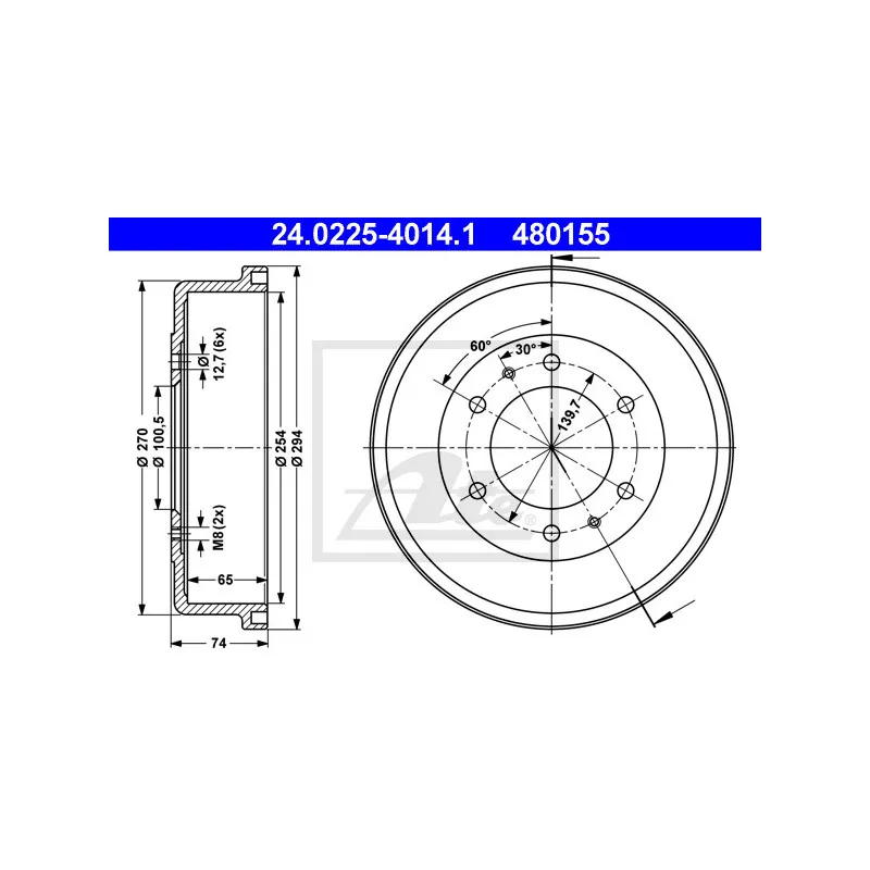 Tambour de frein ATE 24.0225-4014.1