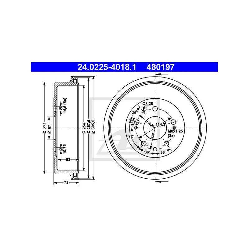 Tambour de frein ATE 24.0225-4018.1