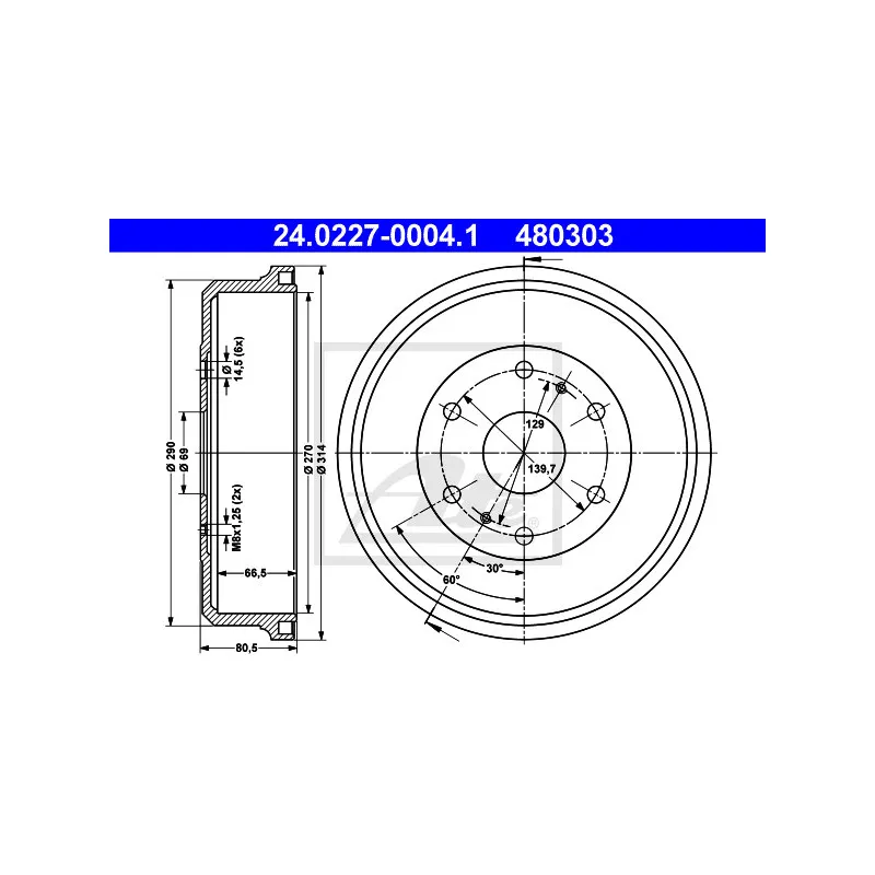 Tambour de frein ATE 24.0227-0004.1