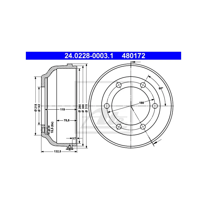 Tambour de frein ATE 24.0228-0003.1