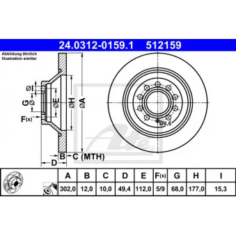 Jeu de 2 disques de frein arrière ATE 24.0312-0159.1