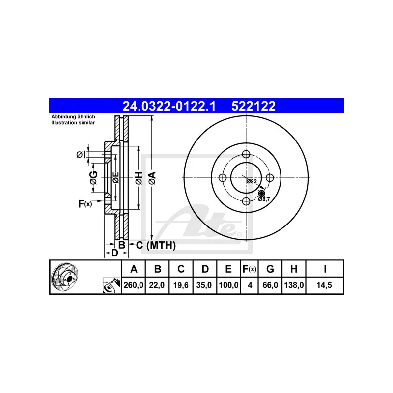 Jeu de 2 disques de frein avant ATE 24.0322-0122.1