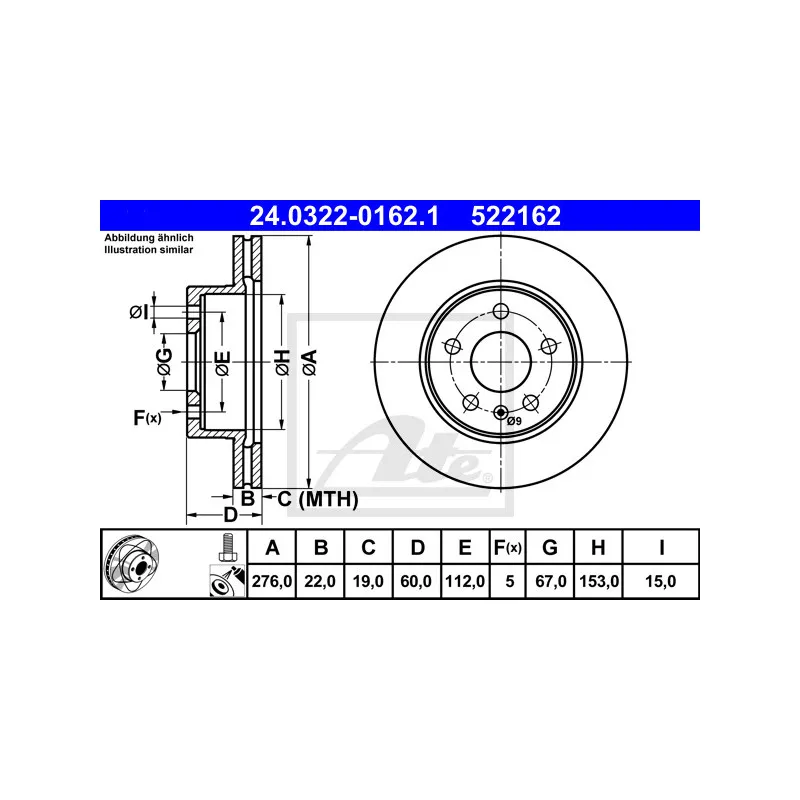 Jeu de 2 disques de frein avant ATE 24.0322-0162.1