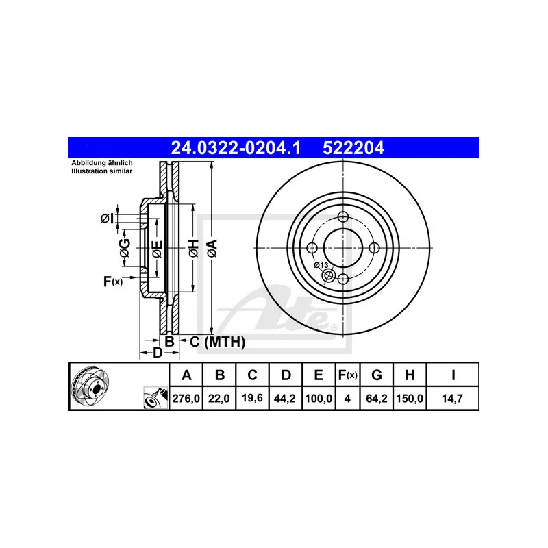 Jeu de 2 disques de frein avant ATE 24.0322-0204.1