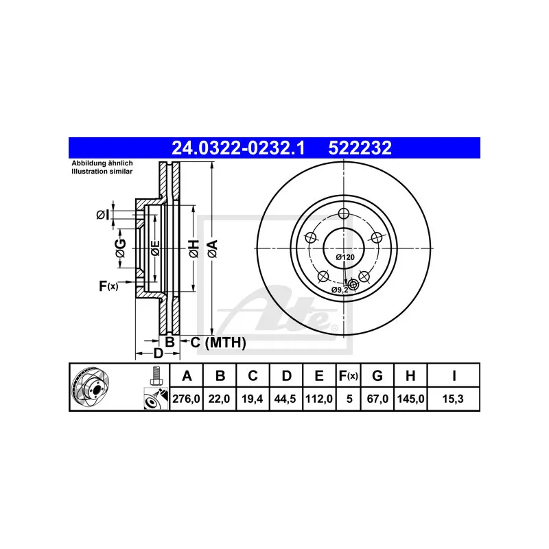 Jeu de 2 disques de frein avant ATE 24.0322-0232.1