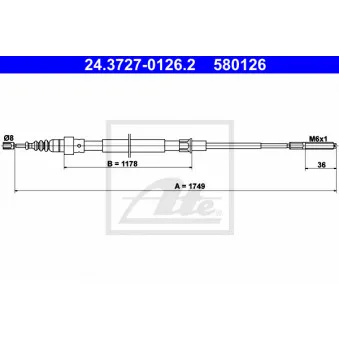 Tirette à câble, frein de stationnement ATE 24.3727-0126.2