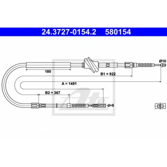 Tirette à câble, frein de stationnement ATE 24.3727-0154.2