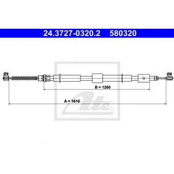 Tirette à câble, frein de stationnement ATE 24.3727-0320.2
