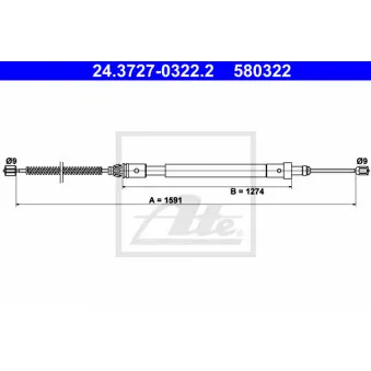 Tirette à câble, frein de stationnement ATE 24.3727-0322.2