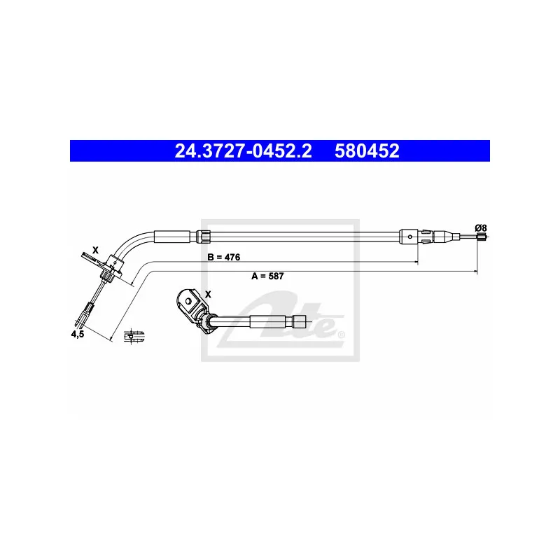 Tirette à câble, frein de stationnement ATE 24.3727-0452.2