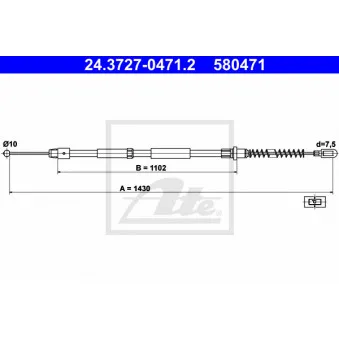 Tirette à câble, frein de stationnement ATE 24.3727-0471.2