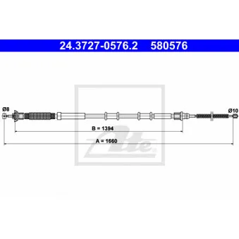 Tirette à câble, frein de stationnement ATE 24.3727-0576.2
