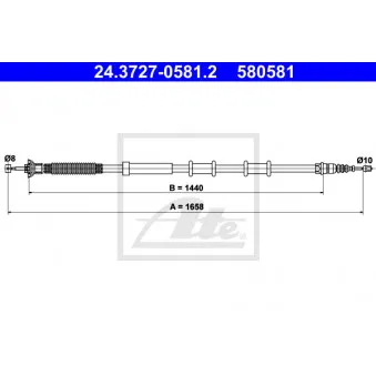 Tirette à câble, frein de stationnement ATE 24.3727-0581.2