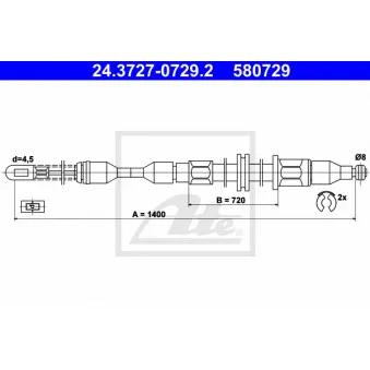 Tirette à câble, frein de stationnement ATE 24.3727-0729.2