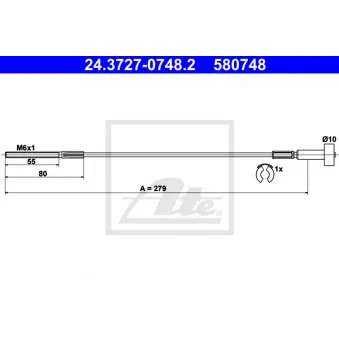 Tirette à câble, frein de stationnement ATE 24.3727-0748.2