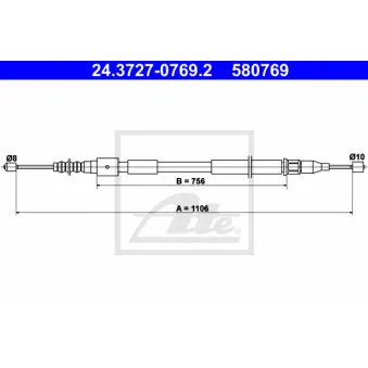 Tirette à câble, frein de stationnement ATE 24.3727-0769.2