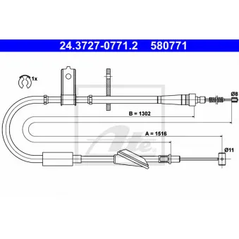 Tirette à câble, frein de stationnement ATE 24.3727-0771.2