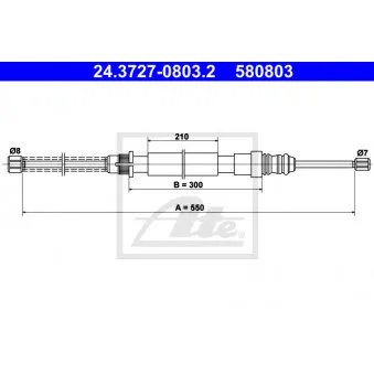 Tirette à câble, frein de stationnement ATE 24.3727-0803.2
