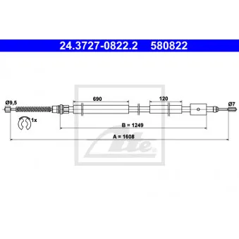 Tirette à câble, frein de stationnement ATE 24.3727-0822.2