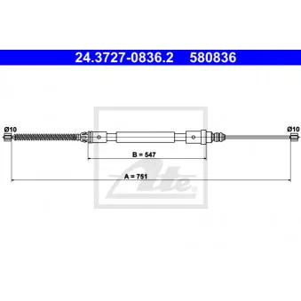 Tirette à câble, frein de stationnement ATE 24.3727-0836.2