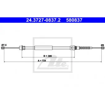 Tirette à câble, frein de stationnement ATE 24.3727-0837.2
