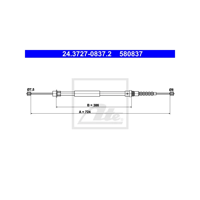 Tirette à câble, frein de stationnement ATE 24.3727-0837.2