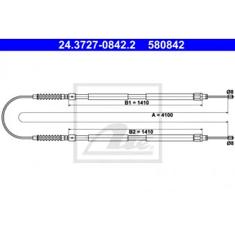 Tirette à câble, frein de stationnement ATE 24.3727-0842.2