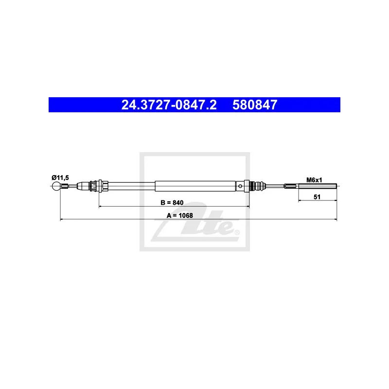Tirette à câble, frein de stationnement ATE 24.3727-0847.2