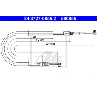 Tirette à câble, frein de stationnement ATE 24.3727-0855.2
