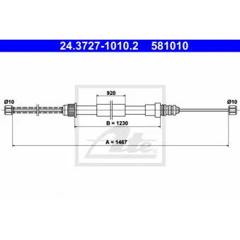 Tirette à câble, frein de stationnement ATE 24.3727-1010.2