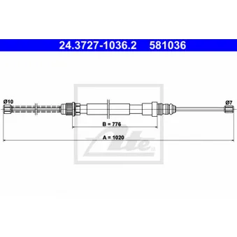 Tirette à câble, frein de stationnement ATE 24.3727-1036.2