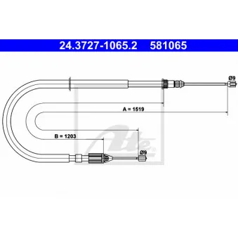 Tirette à câble, frein de stationnement ATE 24.3727-1065.2