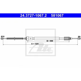 Tirette à câble, frein de stationnement ATE 24.3727-1067.2