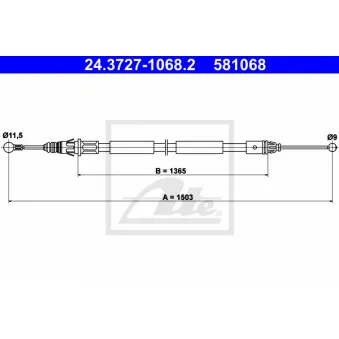 Tirette à câble, frein de stationnement ATE 24.3727-1068.2
