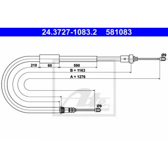 Tirette à câble, frein de stationnement ATE 24.3727-1083.2