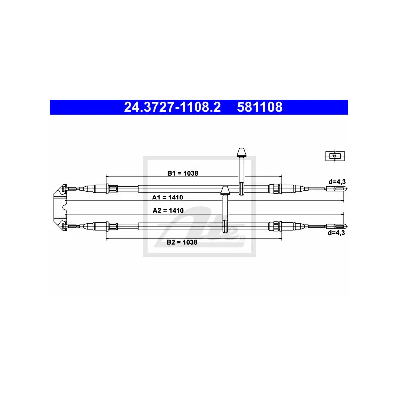 Tirette à câble, frein de stationnement ATE 24.3727-1108.2